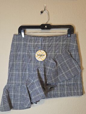 Hayden Black and Gray Plaid Ruffle Mini Skirt